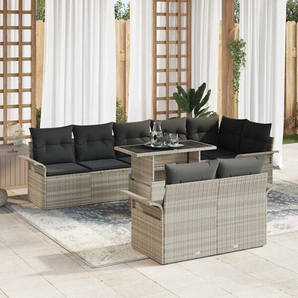 vidaXL Gartensofa-set mit Kissen 9 pcs Hellgrau Poly-Rattan