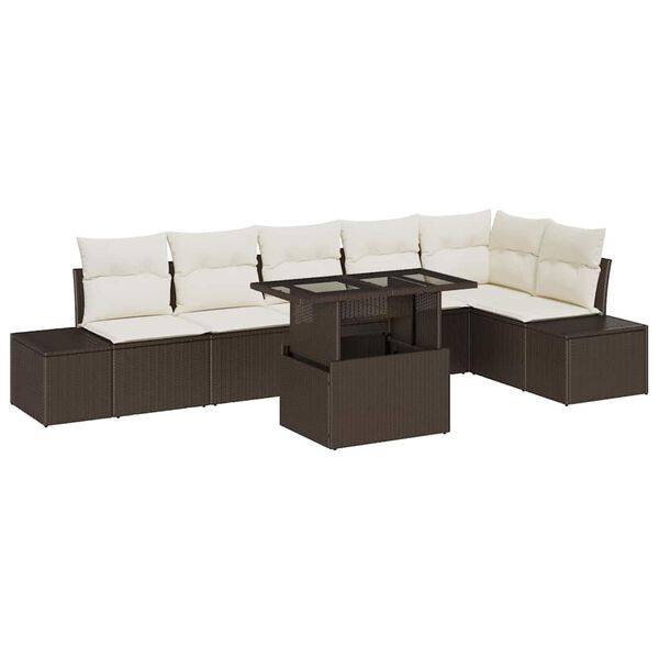 vidaXL Garten-Sofa-Set mit Speicher 7 pcs Braun Poly Rattan