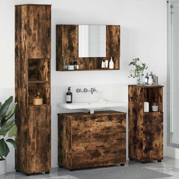 vidaXL Badezimmerm&ouml;bel-Set mit Schubladen 4 pcs Ger&auml;ucherte Eiche