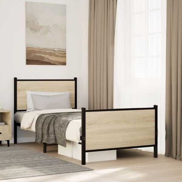 vidaXL Metallbett ohne Matratze Sonoma-Eiche 75x190 cm