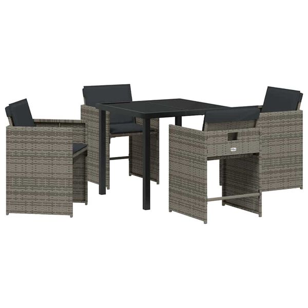 vidaXL Garten Essgruppe 5 pcs Grau Poly-Rattan