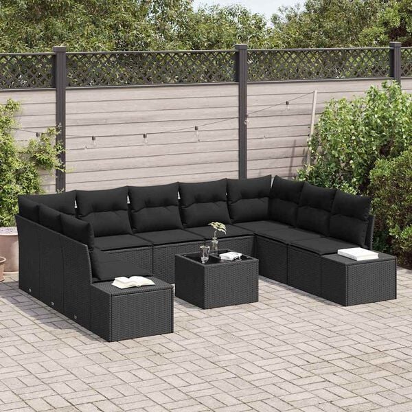 vidaXL Gartensofa-set mit Kissen 9 pcs Schwarz Polyrattan
