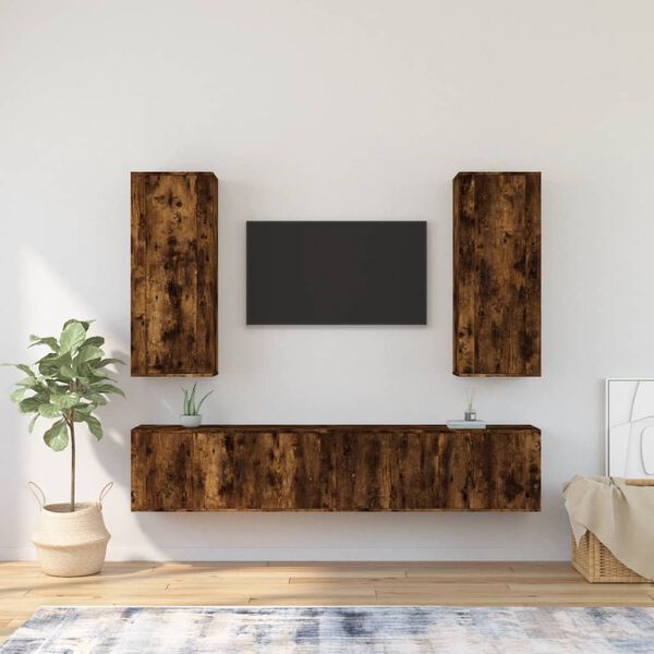 vidaXL 4-tlg. TV-Schrank-Set R&auml;uchereiche Holzwerkstoff