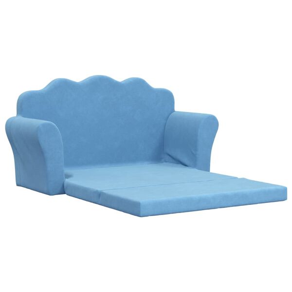 vidaXL Kinder-Schlafsofa 2-Sitzer Blau Weicher Pl&uuml;sch