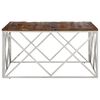 vidaXL Couchtisch Silbern Edelstahl und Massivholz