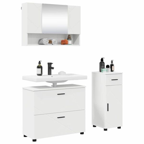 vidaXL Badezimmerm&ouml;bel-Set mit Regal 3 pcs Wei&szlig; Sperrholz und Metall