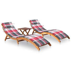 vidaXL Sonnenliegen 2 Stk. mit Tisch und Auflagen Massivholz Akazie