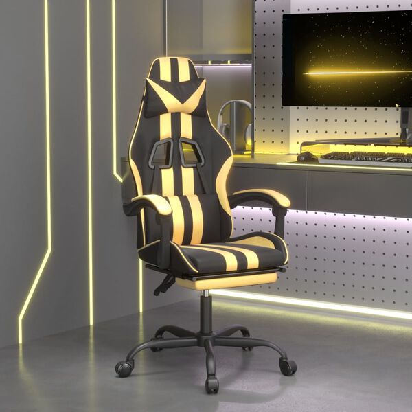 vidaXL Gaming-Stuhl mit Fu&szlig;st&uuml;tze Schwarz und Golden Kunstleder