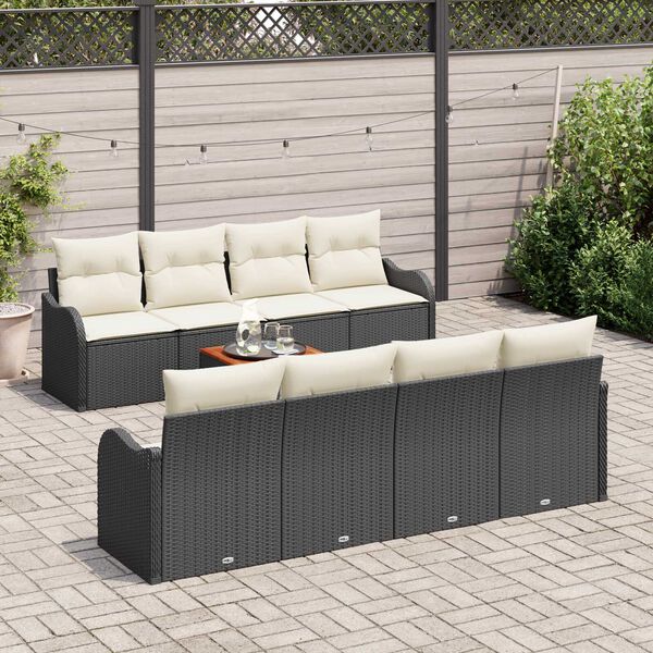 vidaXL Gartensofa-set mit Kissen 9 pcs Schwarz Poly-Rattan