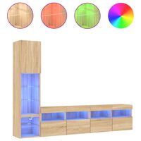 vidaXL 4-tlg. Wohnwand mit LED-Beleuchtung Sonoma-Eiche Holzwerkstoff