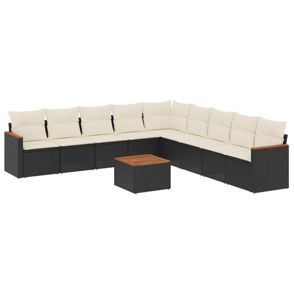 vidaXL 10-tlg. Garten-Sofagarnitur mit Kissen Schwarz Poly Rattan
