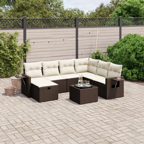 vidaXL 8-tlg. Garten-Sofagarnitur mit Kissen Braun Poly Rattan