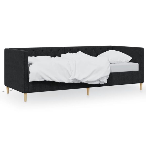 vidaXL Tagesbett USB Schwarz Stoff 90x200 cm