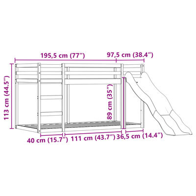 vidaXL Etagenbett mit Rutsche und Gardinen Weiß und Schwarz 90x190 cm