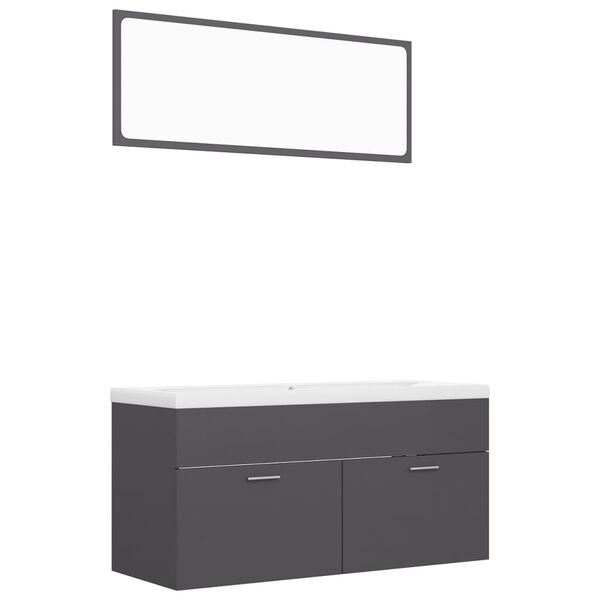 vidaXL Badm&ouml;bel-Set Hochglanz-Grau Holzwerkstoff