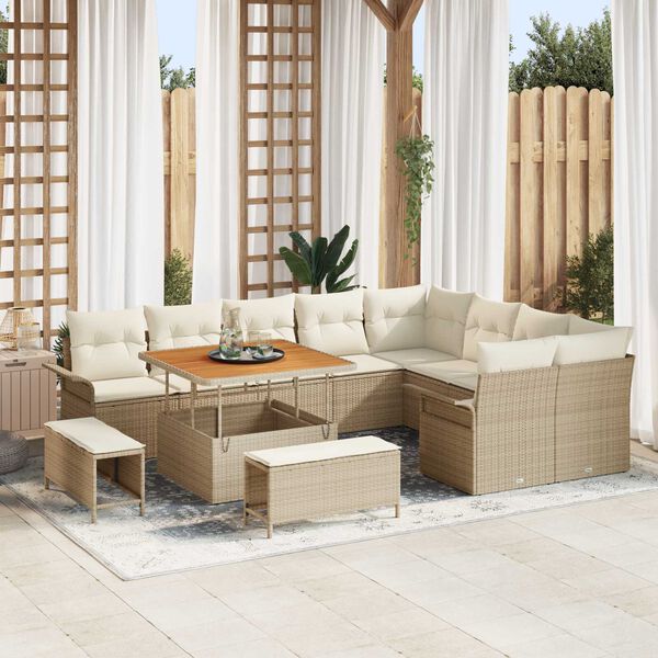 vidaXL Gartensofa-set mit Kissen 12 pcs Beige Poly-Rattan