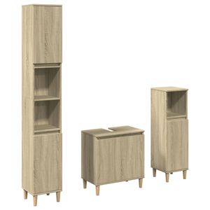 vidaXL 3-tlg. Badm&ouml;bel-Set Sonoma-Eiche Holzwerkstoff