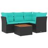 vidaXL 5-tlg. Garten-Sofagarnitur mit Kissen Schwarz Poly Rattan