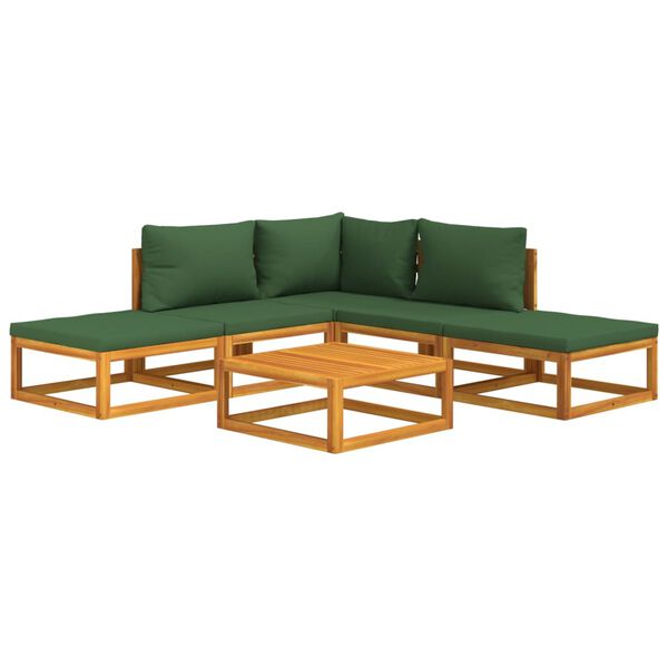 vidaXL 6-tlg. Garten-Lounge-Set mit Grünen Kissen Massivholz