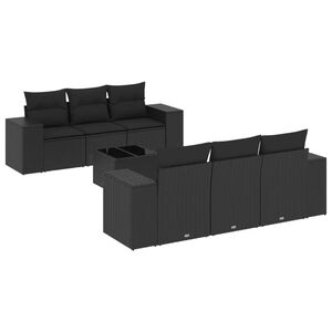 vidaXL 7-tlg. Garten-Sofagarnitur mit Kissen Schwarz Poly Rattan
