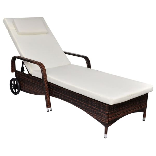 vidaXL Sonnenliege mit Rollen Poly Rattan Braun