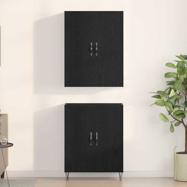 vidaXL Highboard 2 pcs Schwarz Eichen-Optik Ingenieurholz und Glas