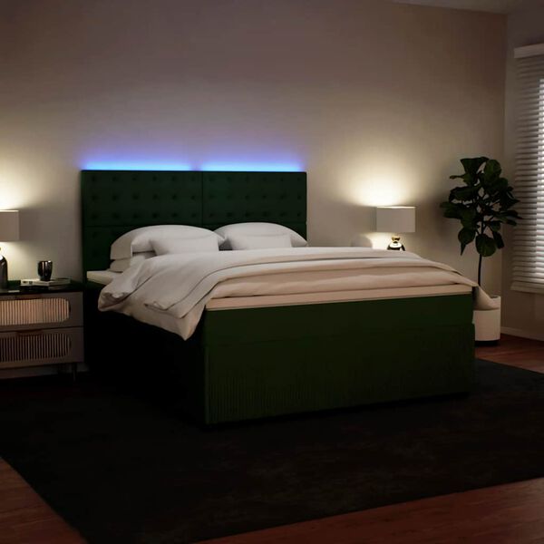 vidaXL Boxspringbett mit Matratze Dunkelgr&uuml;n 180x200 cm Samt