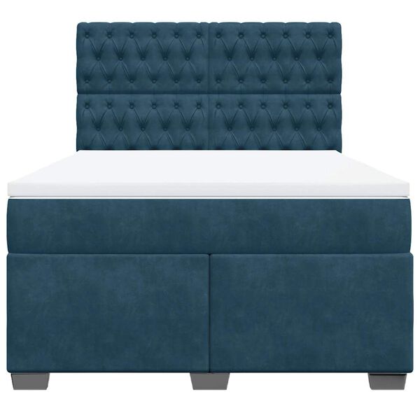 vidaXL Boxspringbett mit Matratze Blau 160x200 cm Samt