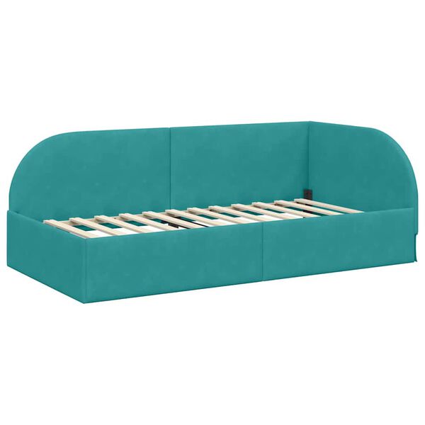 vidaXL Eckbettgestell mit Kopfteil T&uuml;rkis 90 cm x 190 cm Samt