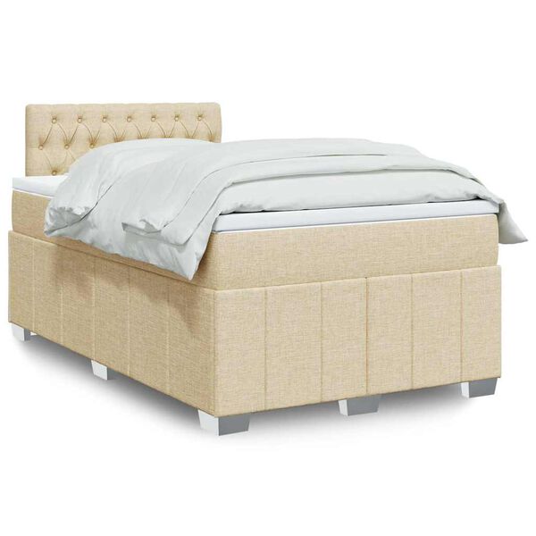 vidaXL Boxspringbett mit Matratze Creme 120x200 cm Stoff