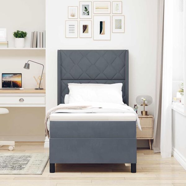 vidaXL Boxspringbett mit Matratze Dunkelgrau 90 x 200 cm Samt