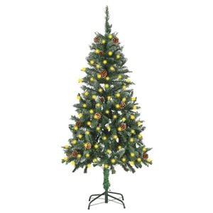 vidaXL K&uuml;nstlicher Weihnachtsbaum mit Beleuchtung & Zapfen 150 cm