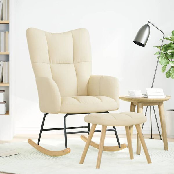 vidaXL Schaukelstuhl mit Fu&szlig;hocker Creme Stoff