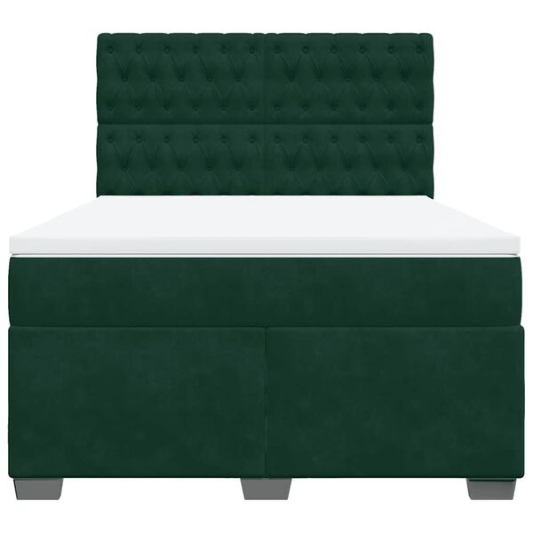 vidaXL Boxspringbett mit Matratze Dunkelgr&uuml;n 140x190 cm Samt