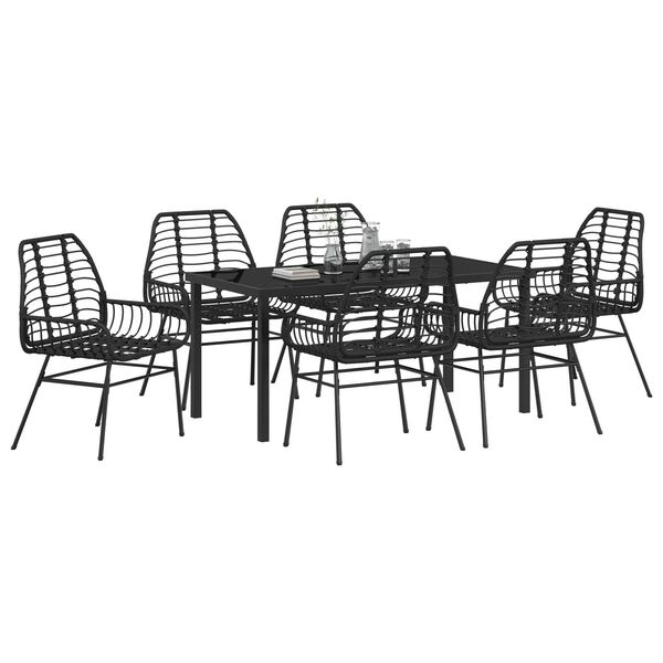 vidaXL Garten Essgruppe 7 pcs Schwarz Poly-Rattan