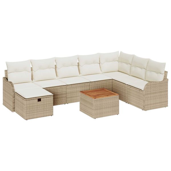 vidaXL Garten-Sofa-Set mit Kissen mit Speicher 9 pcs Beige Poly Rattan
