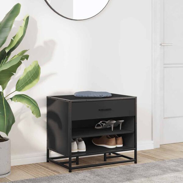 vidaXL Schuhbank Schwarz 60x40x53,5 cm Holzwerkstoff und Metall