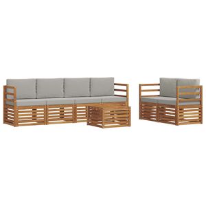 vidaXL Outdoor-Sofagarnitur mit Kissen 7 pcs Nat&uuml;rlich und Hellgrau