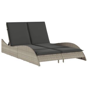 vidaXL Sonnenliege mit Auflagen Hellgrau 114x205x73 cm Poly Rattan