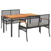 vidaXL 3-tlg. Garten-Essgruppe mit Kissen Schwarz Poly Rattan