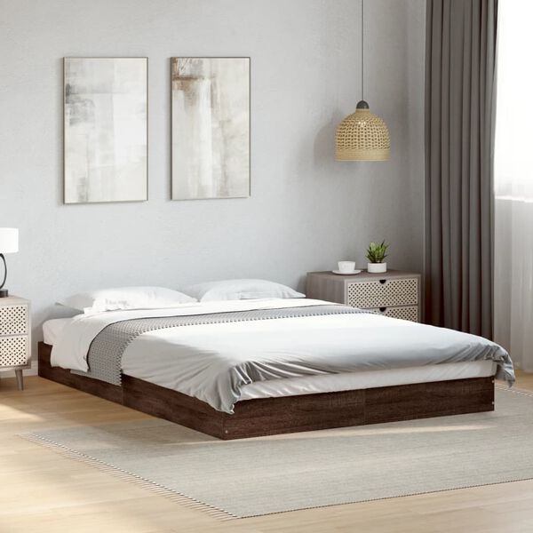 vidaXL Bettgestell Braun Eichen-Optik 135x190 cm Holzwerkstoff