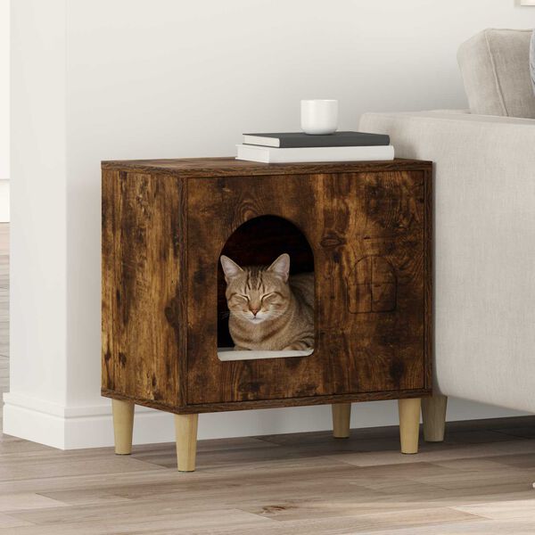 vidaXL Katzenhaus Ger&auml;ucherte Eiche 51 x 30 x 52 cm Holzwerkstoff