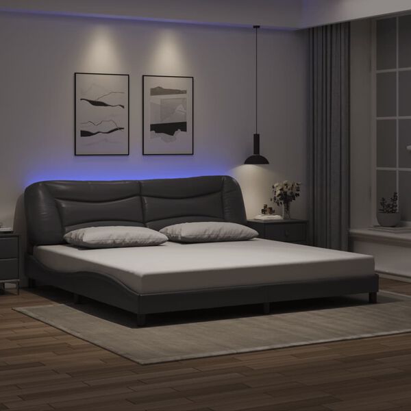 vidaXL Bettgestell mit LED ohne Matratze "Hvar" Grau 200x200 cm