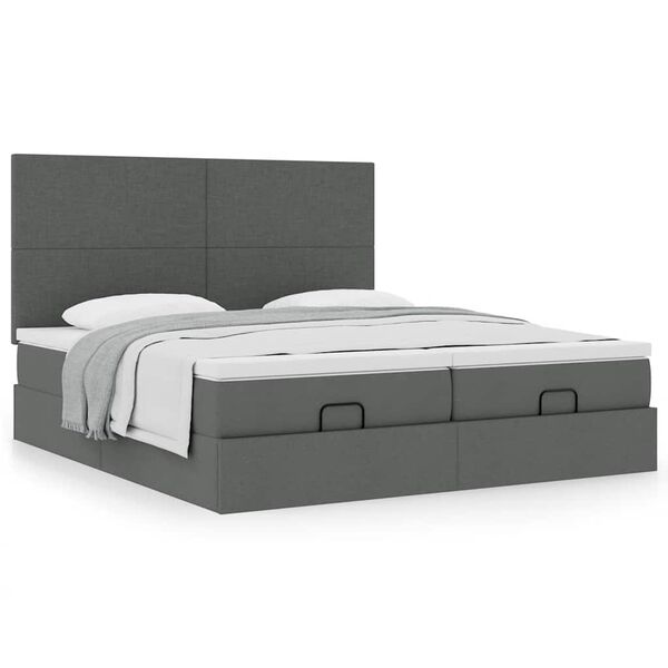 vidaXL Ottoman-Bett mit Matratzen Dunkelgrau 200x200 cm Stoff