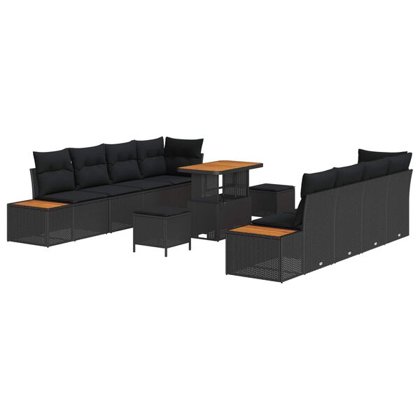 vidaXL Gartensofa-set mit Kissen 11 pcs Schwarz Poly Rattan