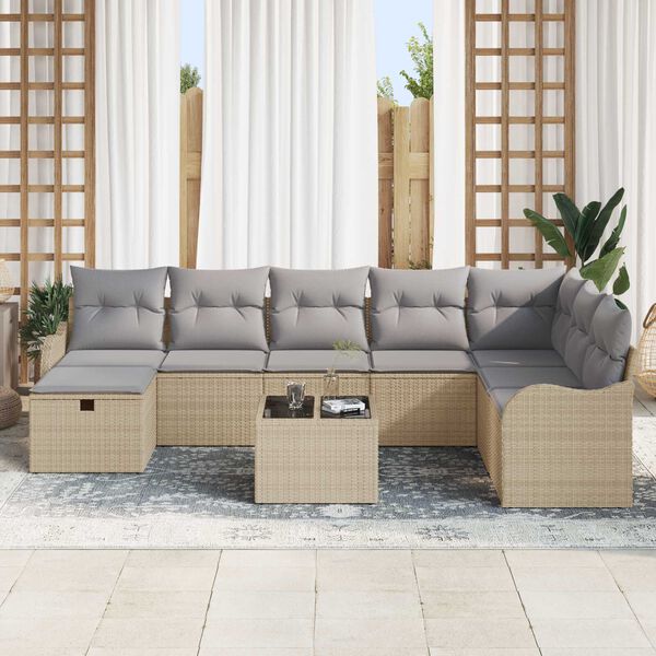 vidaXL Sofa Set mit Kissen 9 pcs Beige und Hellgrau Poly-Rattan