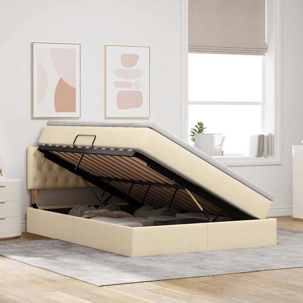 vidaXL Bett mit Stauraum und LED Creme 140 x 200 cm Polyester