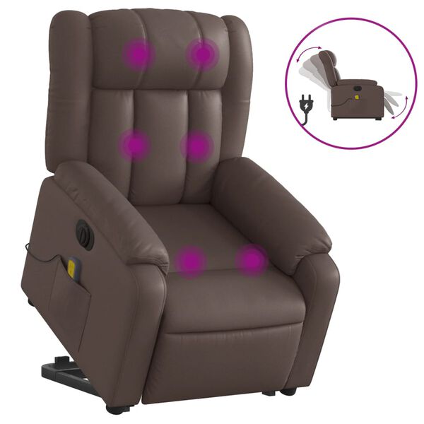 vidaXL Massagesessel mit Aufstehhilfe Elektrisch Braun Kunstleder
