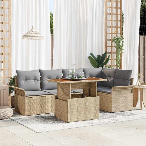 vidaXL Garten-Sofa-Set mit Kissen 6 pcs Beige und Hellgrau