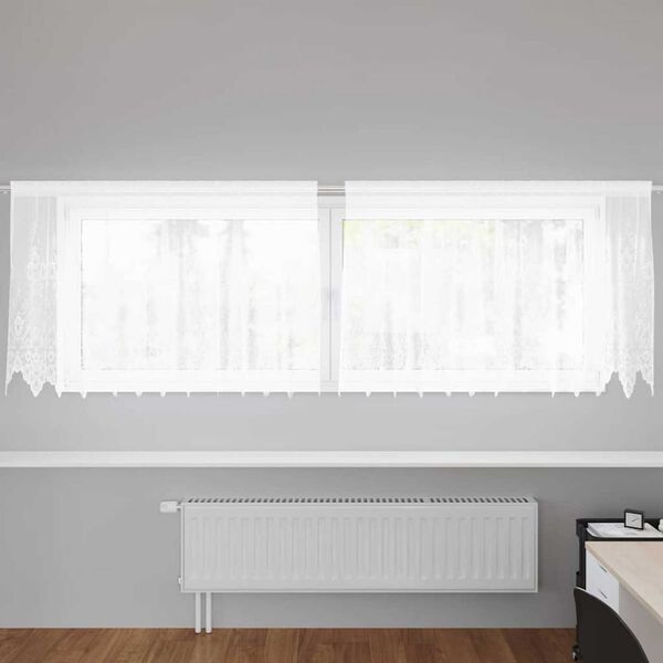vidaXL Spitzenvorhang mit Vorh&auml;ngen Floral Wei&szlig; 100 x 300 cm Polyester